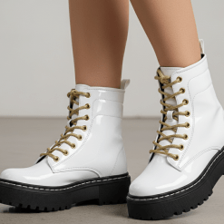 Botas Kpop combat charol  Blanco - Mart